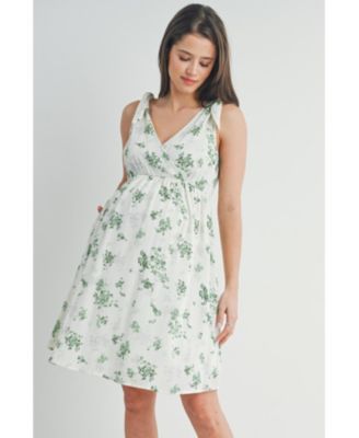 Maternity Nursing Floral Empire Waist Sleeveless Dress with Pockets