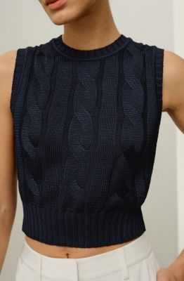 Women's Cable Knit Tussah Silk Cropped Top