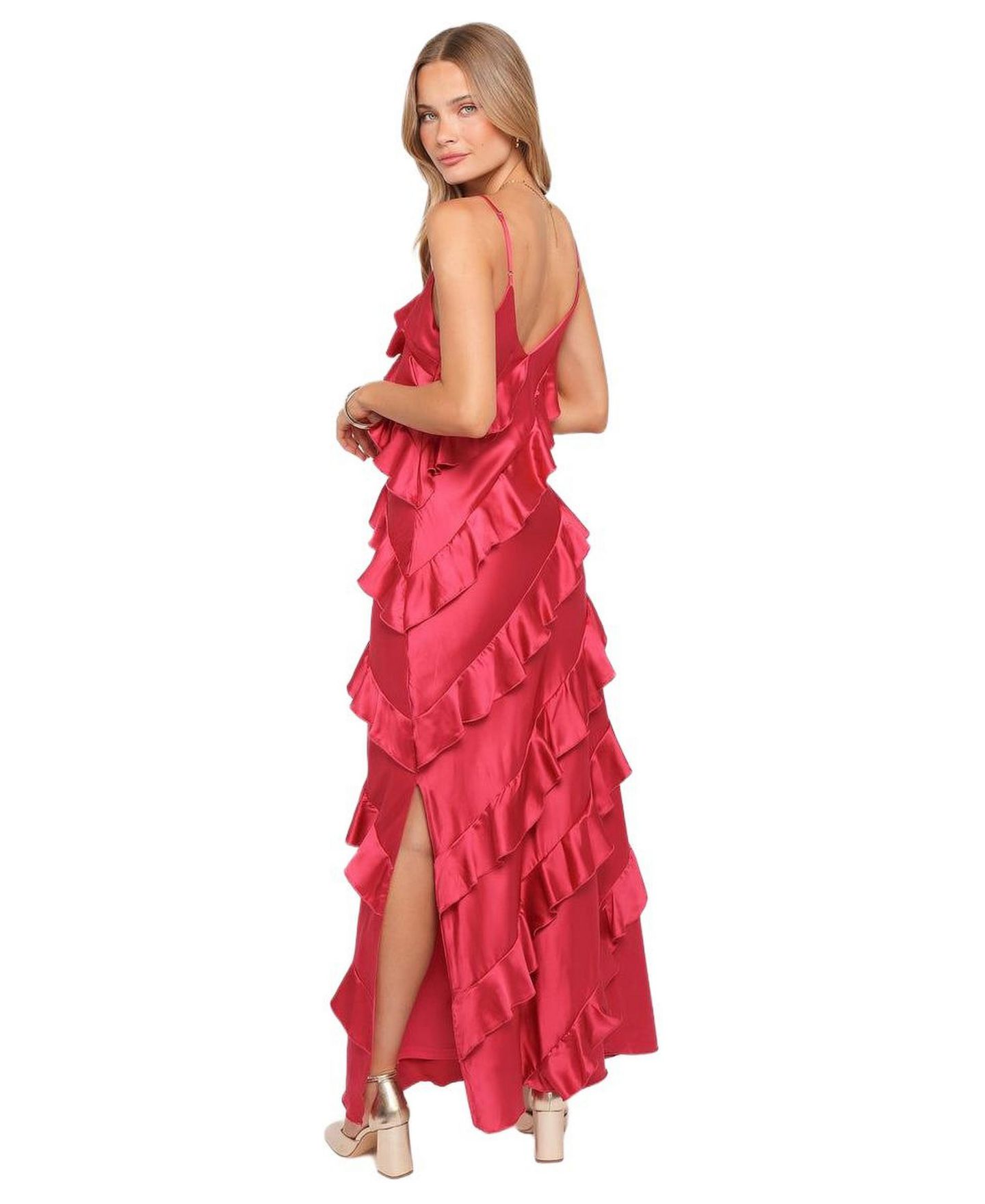 Женское платье Petal and Pup Ciao Ruffles Maxi Satin, цвет: Фуксия — фото 3