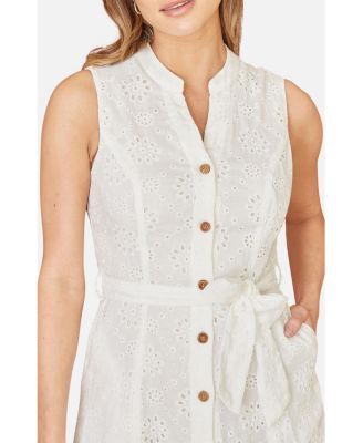 Women's Broderie Anglaise Cotton Shirt Dress