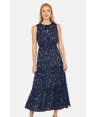 Women's Foil Print Ruched Waist Midi Dress