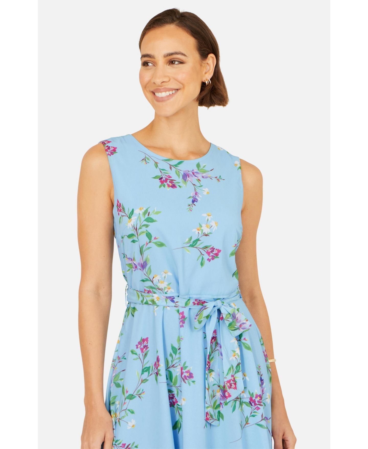 Женское платье Yumi Sleeveless Tie Waist Printed Midi, цвет: Синий — фото 4