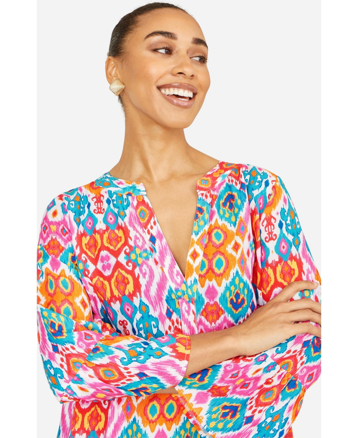 Yumi Women's Ikat Print Viscose Beach Tunic Dress