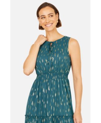 Women's Foil Print Ruched Waist Midi Dress