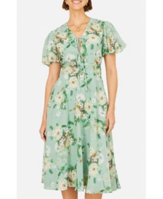 Women's Floral Front Tie Detail Tea Dress