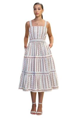 Women's Botanical Stripe Lace Trim Midi Dress