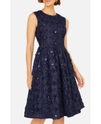 Women's Sequin Floral Applique Skater Dress