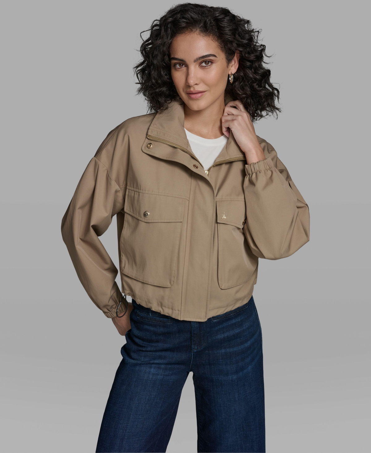 Karl Lagerfeld Paris Women's Cropped Dropped Sleeve Bomber