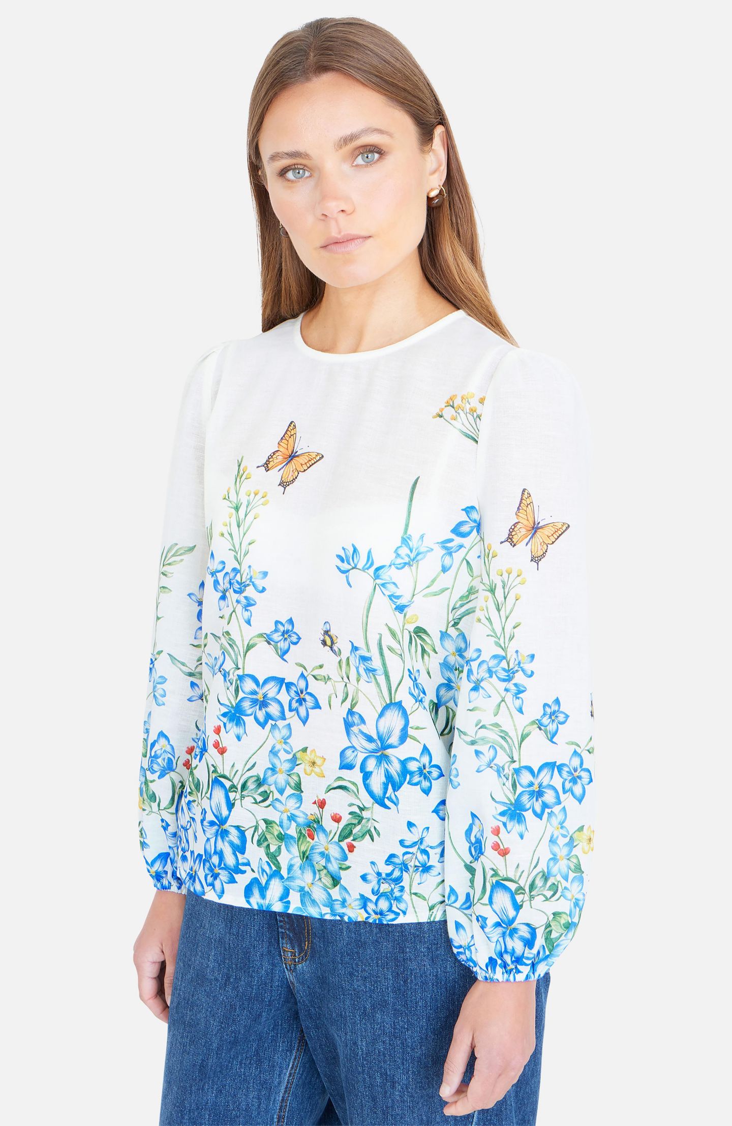 Женский топ Yumi Butterfly Print Long Sleeve, цвет: Слоновая кость — фото 7