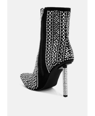Womens Gem Blaze Patterned Rhinestones Detail Stiletto Boots
