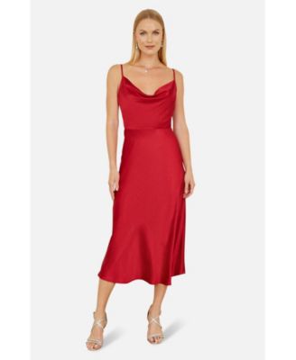 Women's Satin Cowl Neck Midi Dress