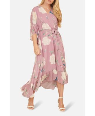 Women's Bird And Floral Print Midi Wrap Dress