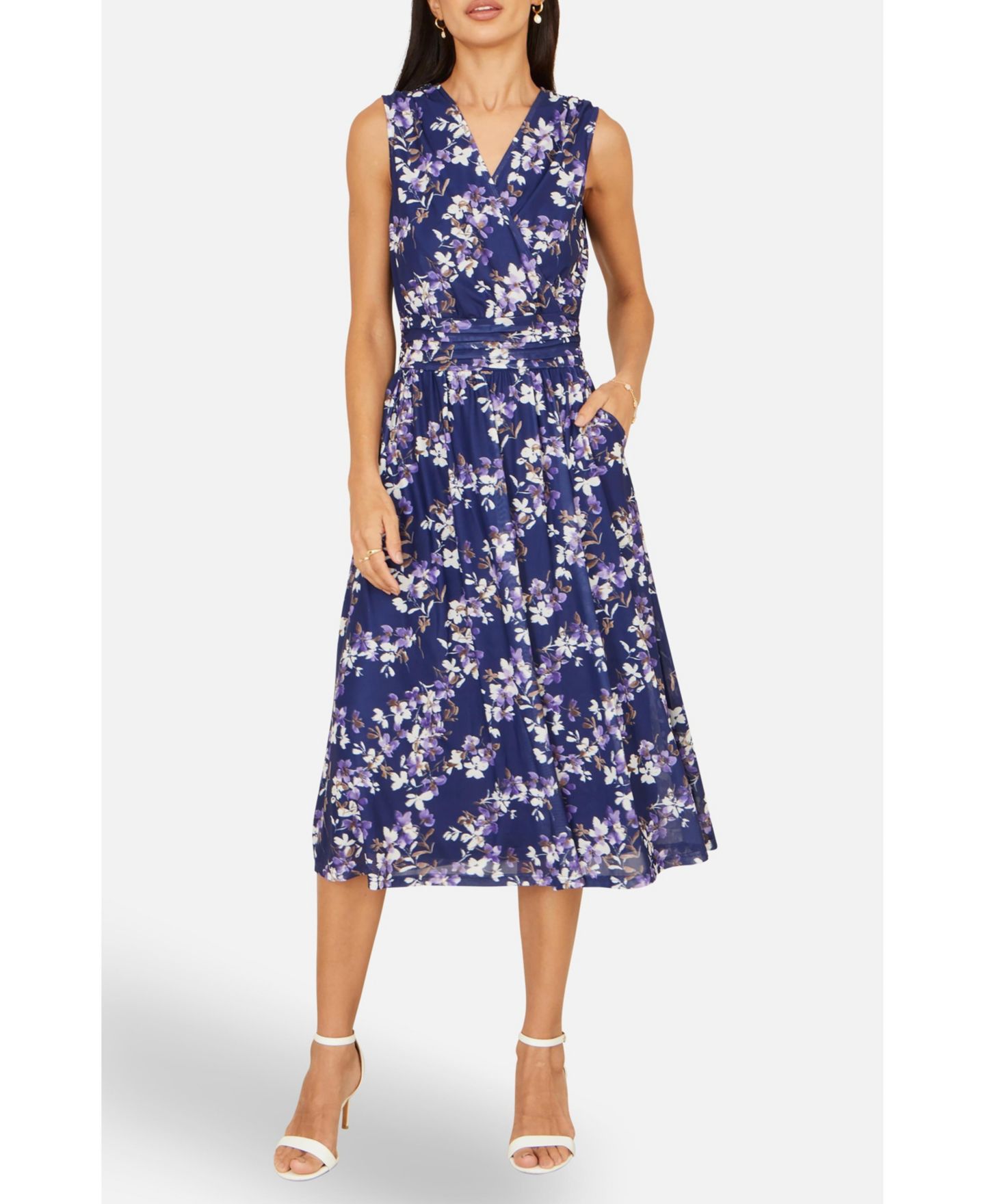 Женское платье Yumi Blossom Print Mesh Stretch Midi, цвет: Тёмно-синий — фото 8