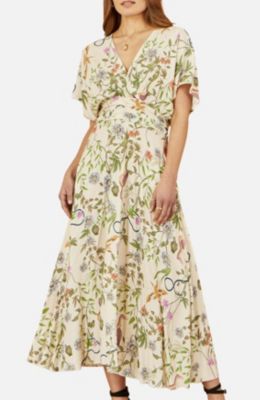 Women's Floral Print Ruched Waist Midi Dress