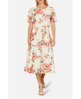 Women's Mesh Floral Print Midi Dress