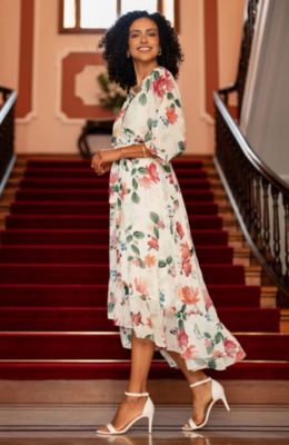 Women's Floral Dip Hem Kimono Wrap Dress