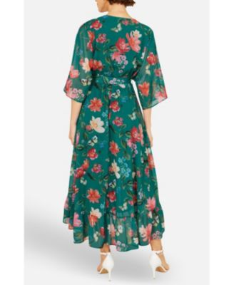 Women's Floral Dip Hem Kimono Wrap Dress