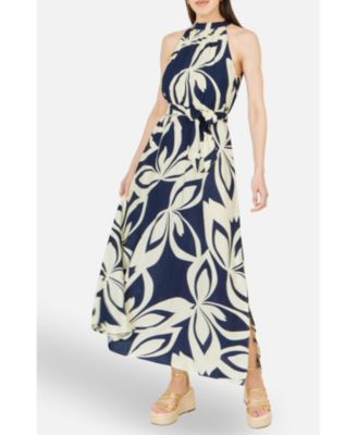 Women's Geo Swirl Print Halter Maxi Dress