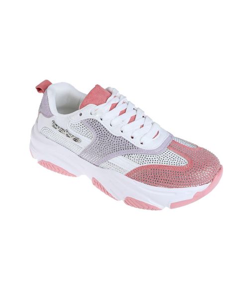Женские кроссовки Bebe Sneaker with Mesh Upper and Rhinestones Embellishment, цвет: Розовый разноцветный