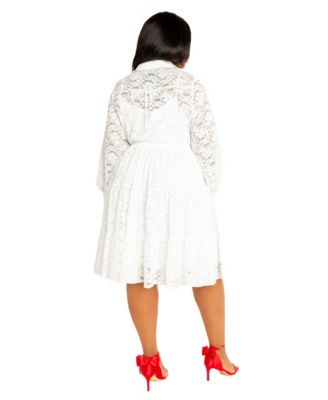Women's Plus Size Lace Long Sleeve Tiered Shirt Dress
