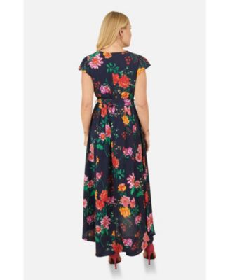 Women's Flower Print Wrap Midi Dress