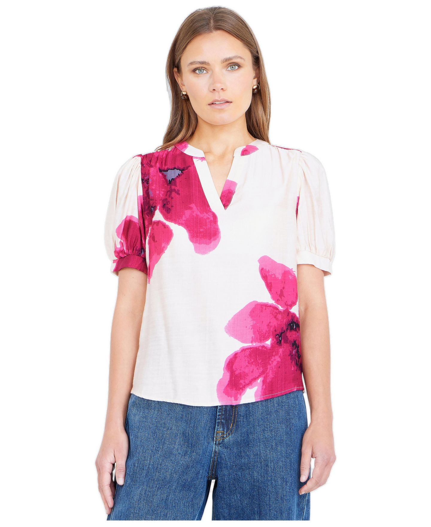 Женский топ Yumi Watercolour Viscose Floral, цвет: Розовый — фото 1