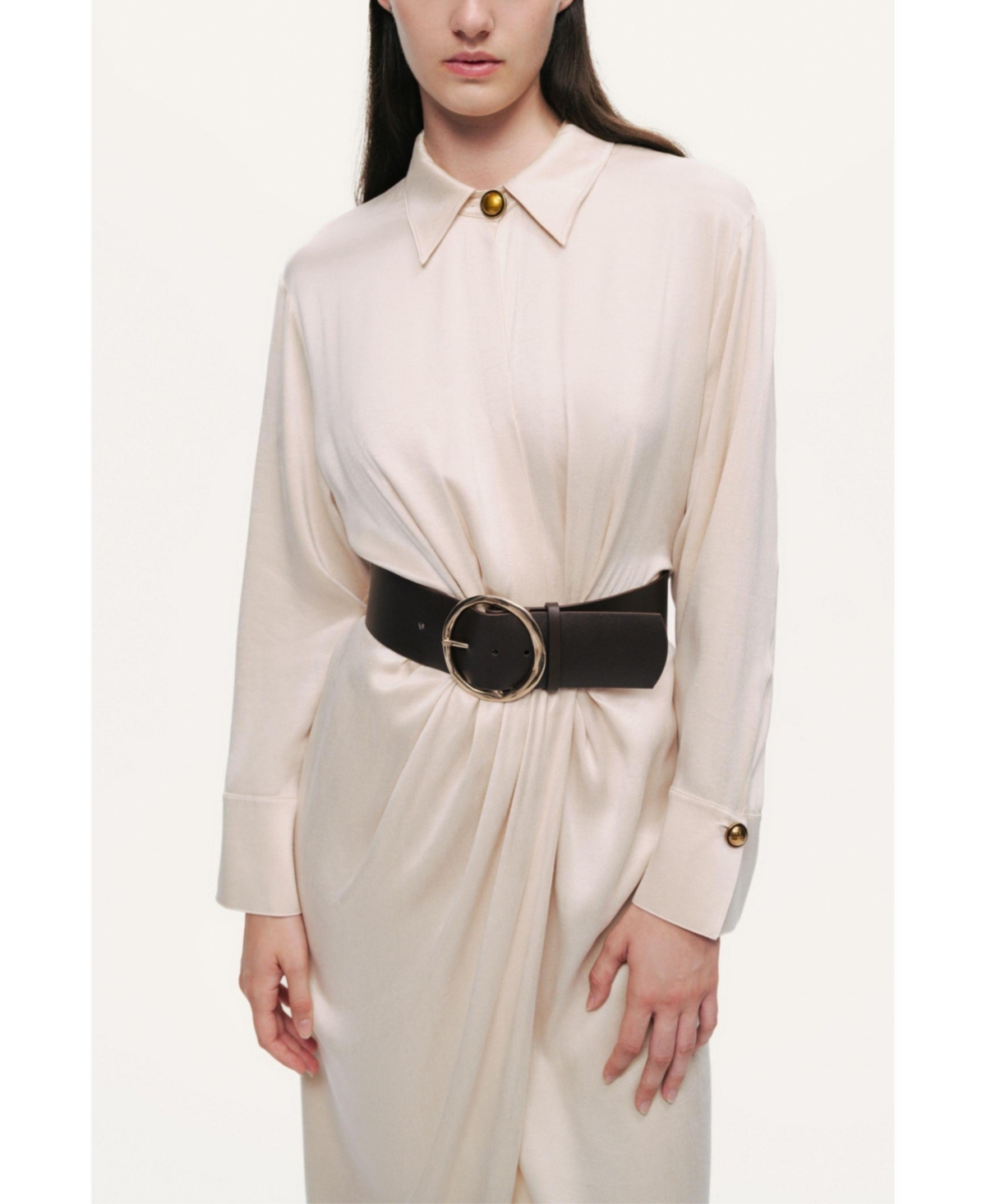 Nocturne Women's Belted Draped Shirt-Collar Maxi Dress