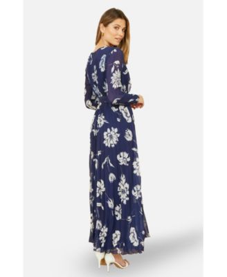 Women's Floral Pleated Midi Wrap Dress