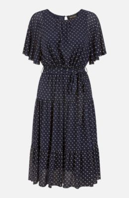 Women's Dot Print Mesh Stretch Midi Dress
