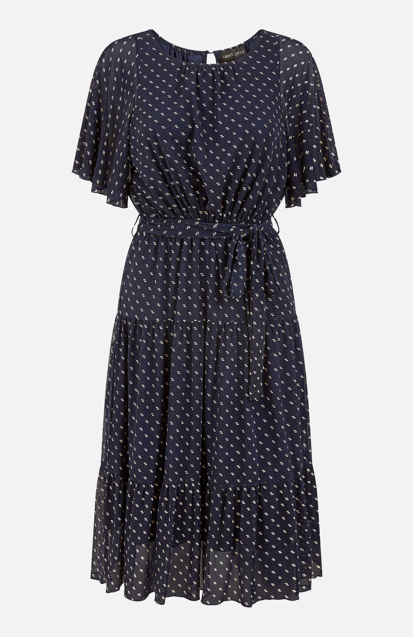 Женское платье Yumi Dot Print Mesh Stretch Midi, цвет: Тёмно-синий — фото 5