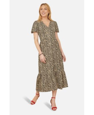 Women's Pleated Button Through Midi Dress