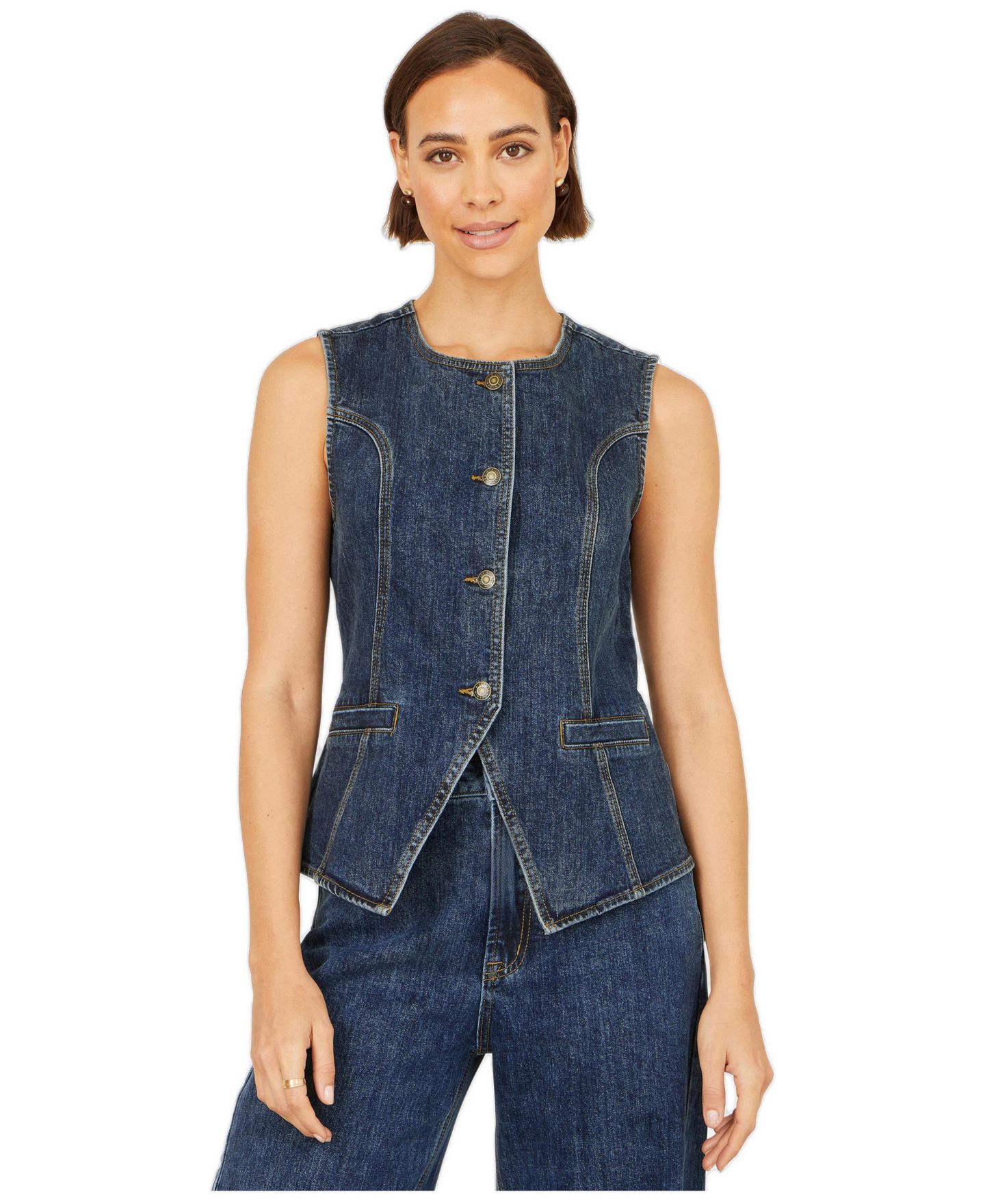 Женский топ Yumi Stretch Long Denim Waistcoat, цвет: Синий — фото 1