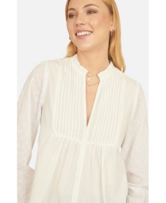 Women's Pleated Cotton Bib Shirt