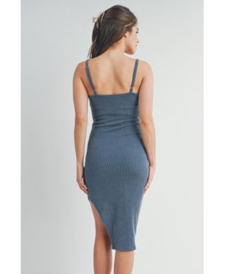 Maternity Bodycon Ribbed Sleeveless Scoop Neck Asymmetrical Dress