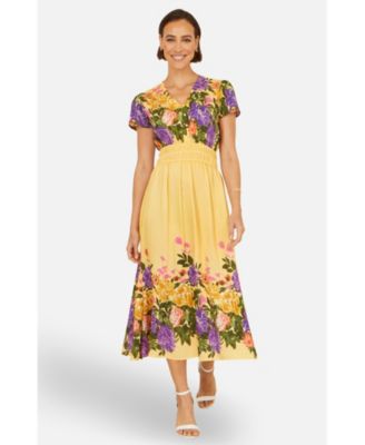 Women's Floral Mirror Print Viscose Midi Dress