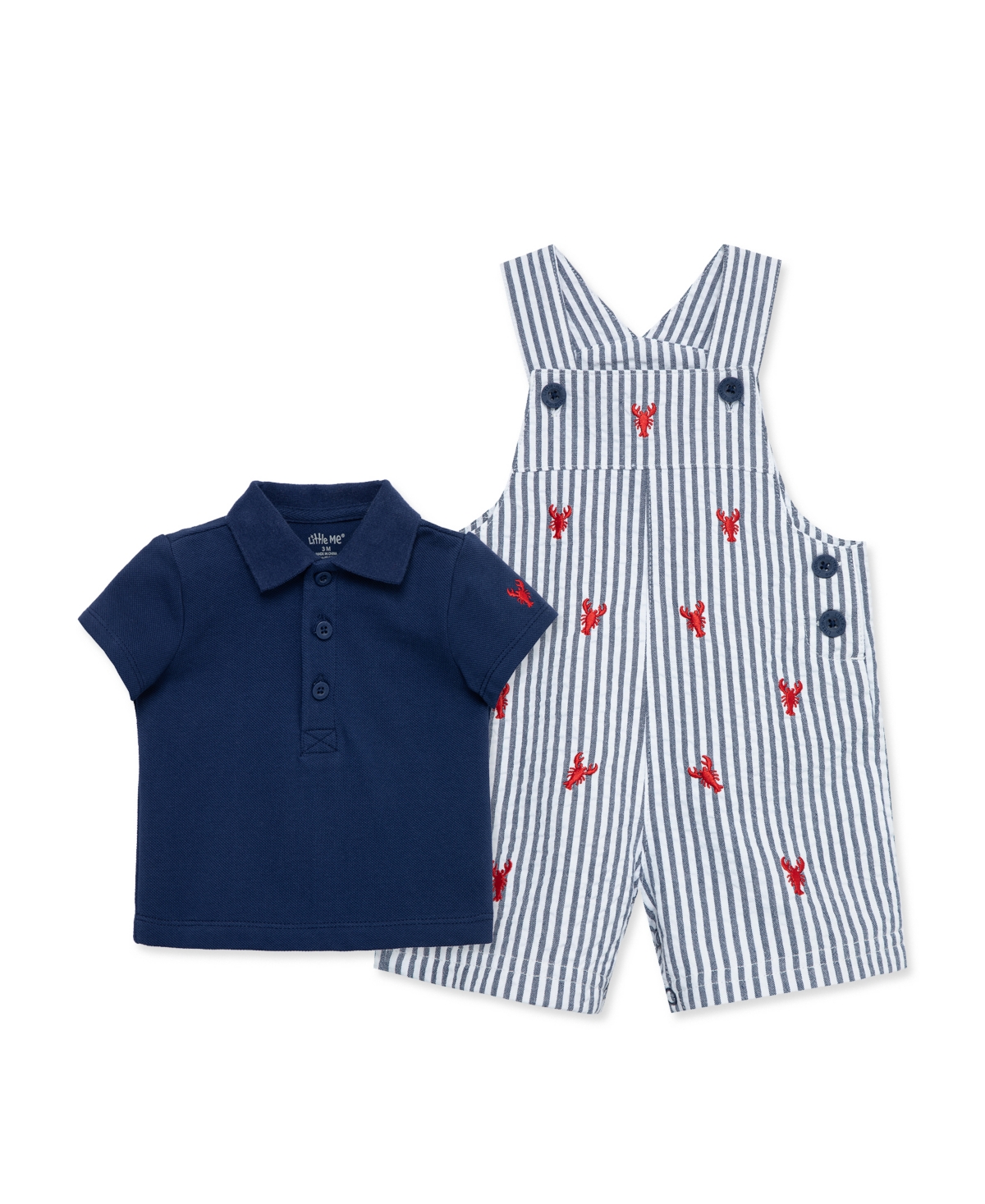 Little Me Baby Boys' Lobster Printed Shortall and Polo Shirt, 2-Piece Set