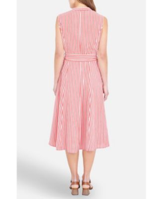 Women's Stripe Midi Sleeveless Shirt Dress