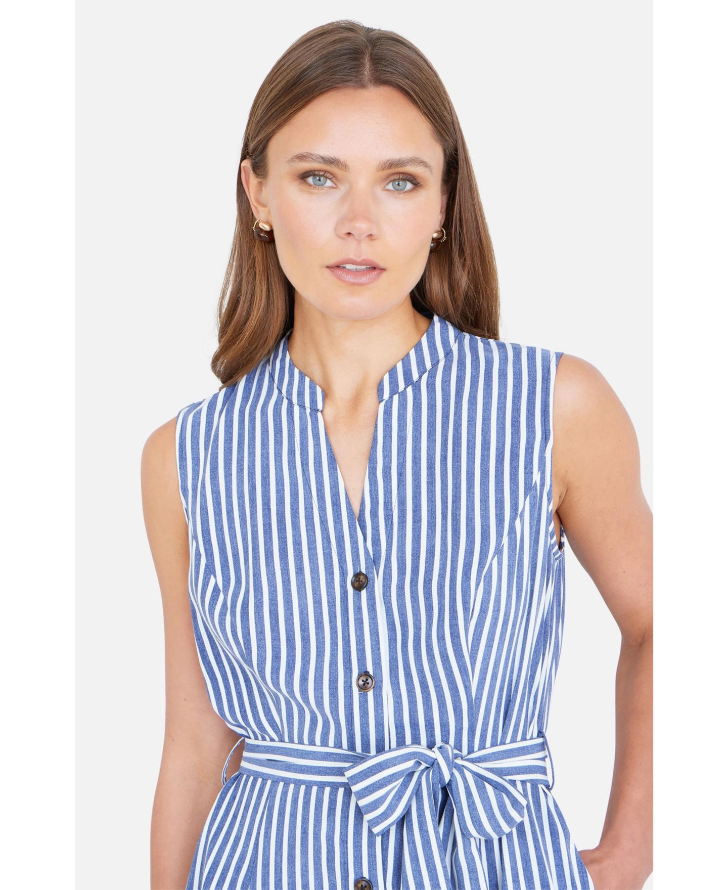 Женское платье Yumi Stripe Midi Sleeveless Shirt Dress, цвет: Тёмно-синий — фото 3