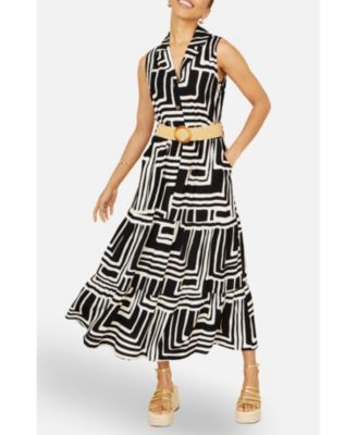 Women's Geo Print Midi Shirt Dress