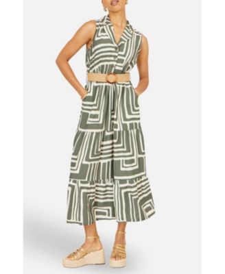 Women's Geo Print Midi Shirt Dress