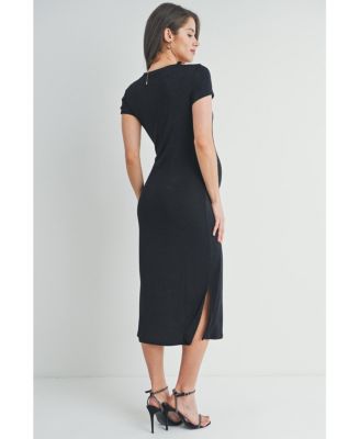 Maternity Scoop Neck Short Sleeve Midi Dress with Side Slit