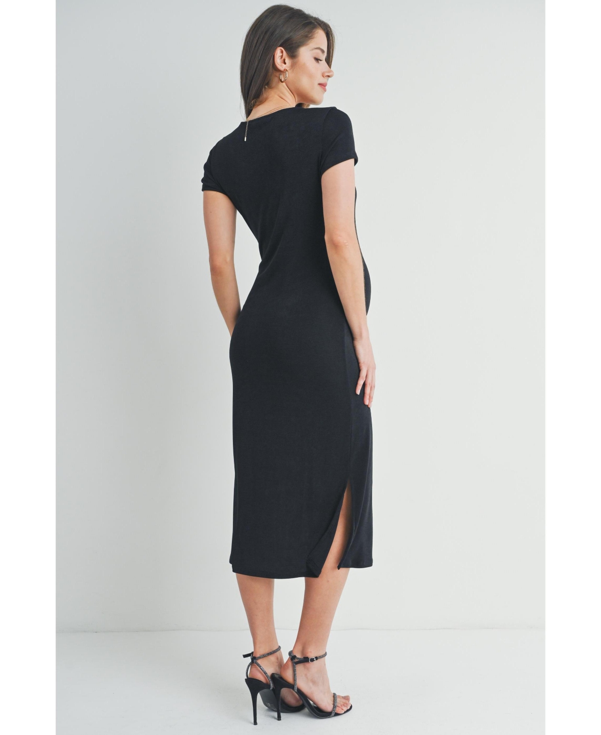 Hello Miz Maternity Scoop Neck Short Sleeve Midi Dress with Side Slit