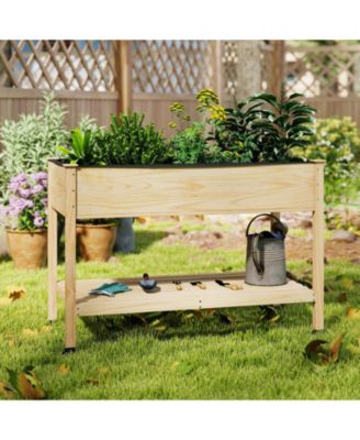 Portable Wooden Raised Garden Bed with Legs and Wheels