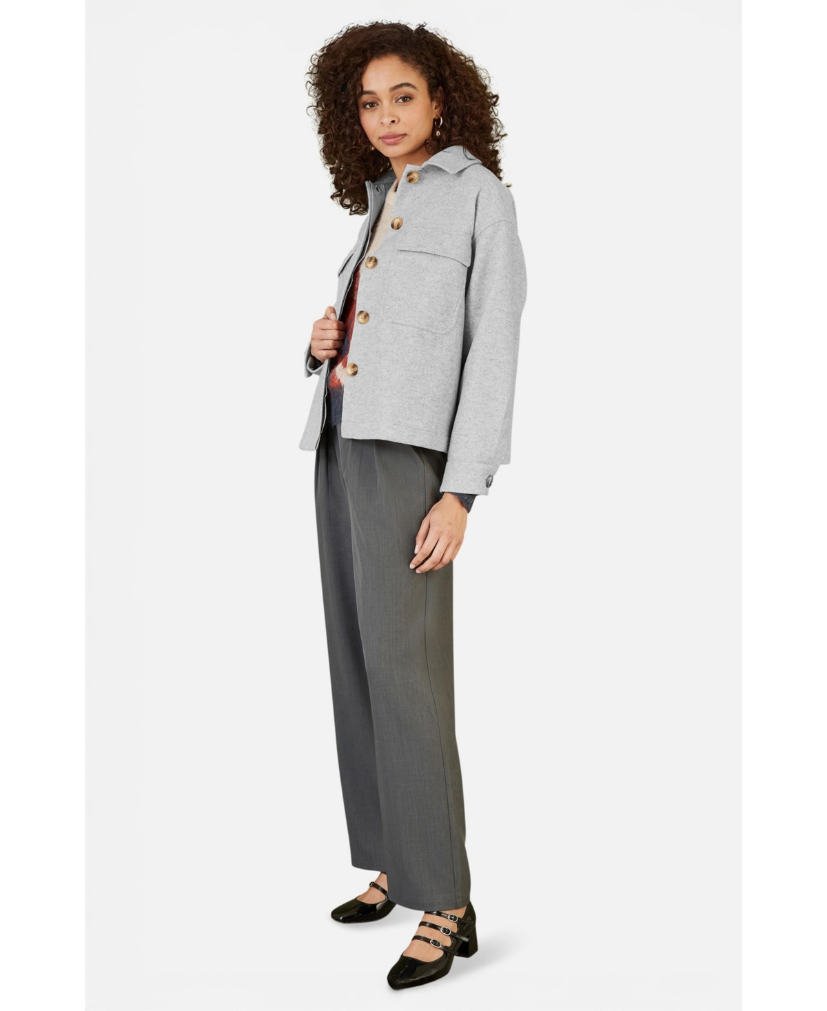 Yumi Women's Textured Finish Patch Pocket Shacket