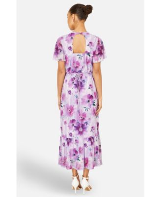 Women's Floral Print Frill Midi Dress