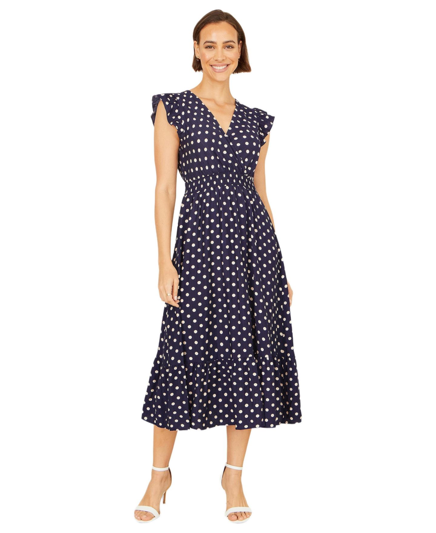 Женское платье Yumi Spot Ruched Waist Midi, цвет: Тёмно-синий — фото 2