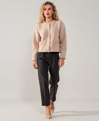 Women's Crewneck Textured Knit Button-Front Cardigan