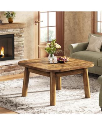 31.5" Solid Wood Square Coffee Table, Farmhouse Center Table with Rounded Corners, for Living Room, Office, Apartment, Small Places