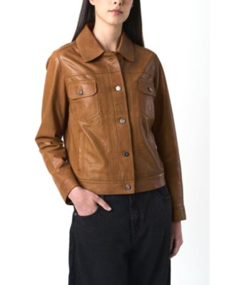 Women's Kalahari Genuine Leather Semi-Fitted Silhouette Trucker Jacket