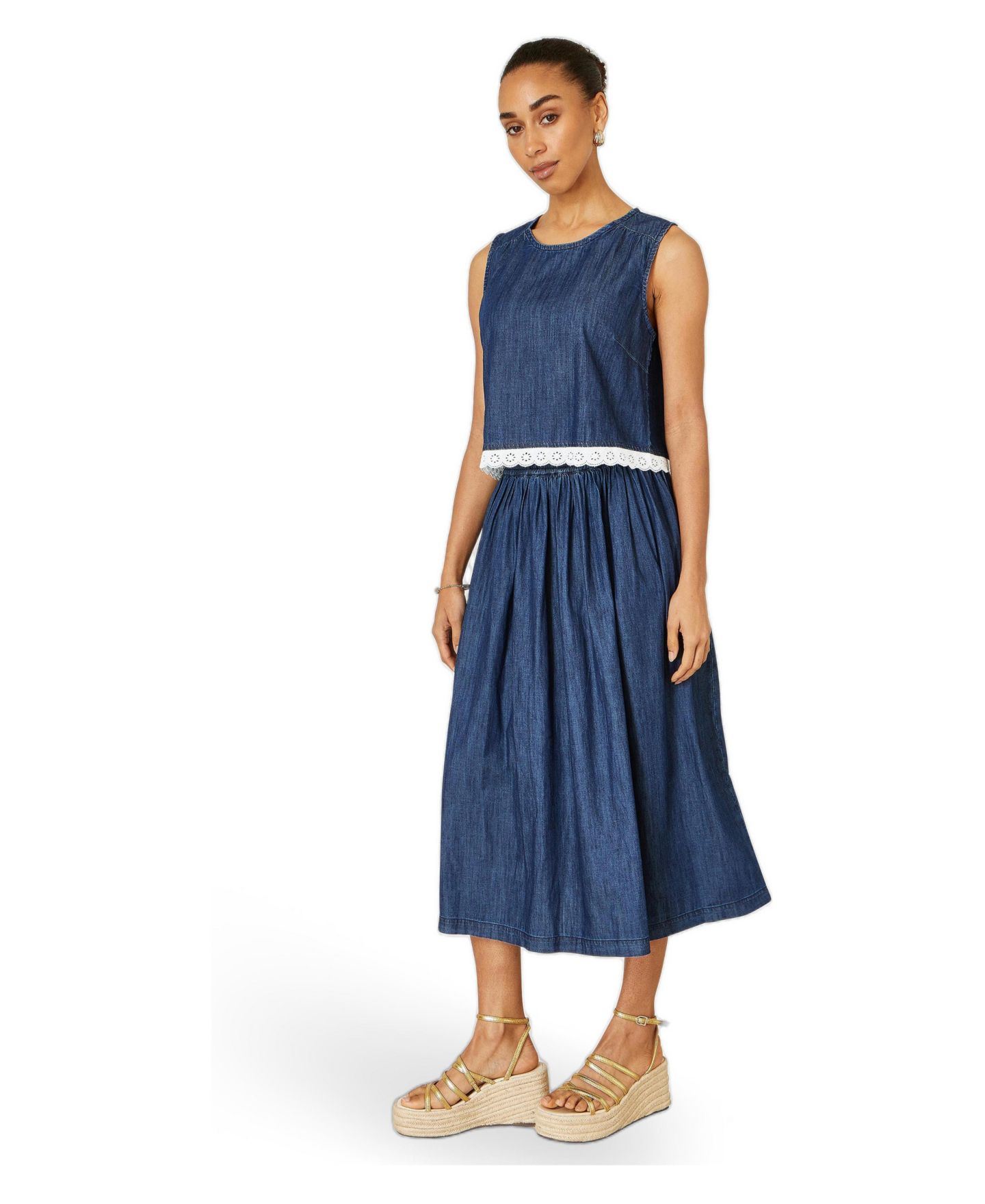 Женский топ Yumi Cotton Chambray Lace Trim, цвет: Синий — фото 8